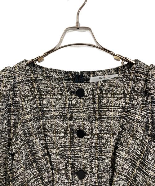 HER LIP TO（ハーリップトゥ）Her lip to (ハーリップトゥ) ClassicTweedDress クラシッククラシックツイードドレス　ロングワンピース　ロングドレス　セレモニー ベージュ×ブラック サイズ:Mの古着・服飾アイテム