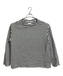 TAKAHIROMIYASHITA TheSoloIst.（タカヒロミヤシタ ザソロイスト）の古着「ボーダーボートネックカットソー ハトメボタン　長袖カットソー　ボーダーカットソー　デザインカットソー　オーバーサイズ」｜ブラック×ホワイト