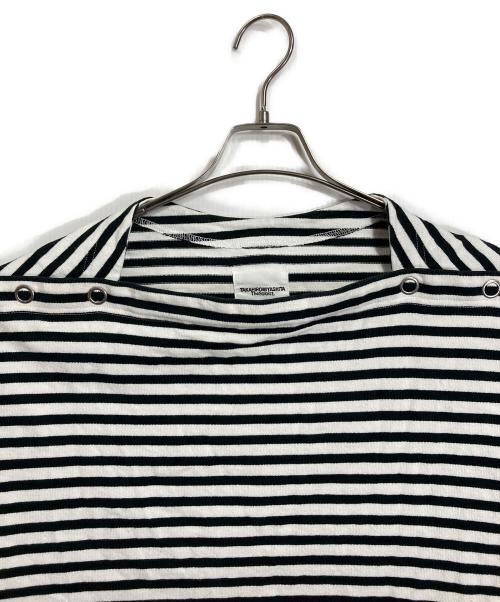 TAKAHIROMIYASHITA TheSoloIst.（タカヒロミヤシタ ザソロイスト）TAKAHIROMIYASHITA TheSoloIst. ボーダーボートネックカットソー ハトメボタン　長袖カットソー　ボーダーカットソー　デザインカットソー　オーバーサイズ ブラック×ホワイト サイズ:46の古着・服飾アイテム