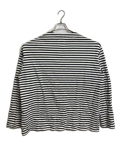 TAKAHIROMIYASHITA TheSoloIst.（タカヒロミヤシタ ザソロイスト）TAKAHIROMIYASHITA TheSoloIst. ボーダーボートネックカットソー ハトメボタン　長袖カットソー　ボーダーカットソー　デザインカットソー　オーバーサイズ ブラック×ホワイト サイズ:46の古着・服飾アイテム