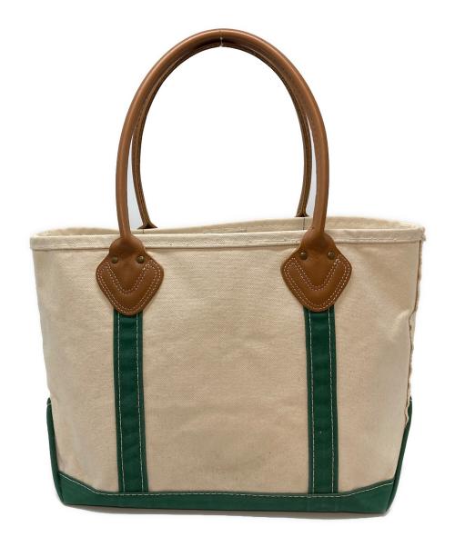 L.L.Bean（エルエルビーン）L.L.Bean (エルエルビーン) BOAT&TOTE レザーハンドルトートバッグ アイボリー×グリーン サイズ:実寸参照の古着・服飾アイテム