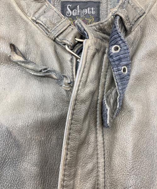 Schott（ショット）Schott (ショット) CLASSIC RACER JACKET  USED加工レザージャケット　クラシックレーサージャケット　アウター　牛革 グレー サイズ:Sの古着・服飾アイテム