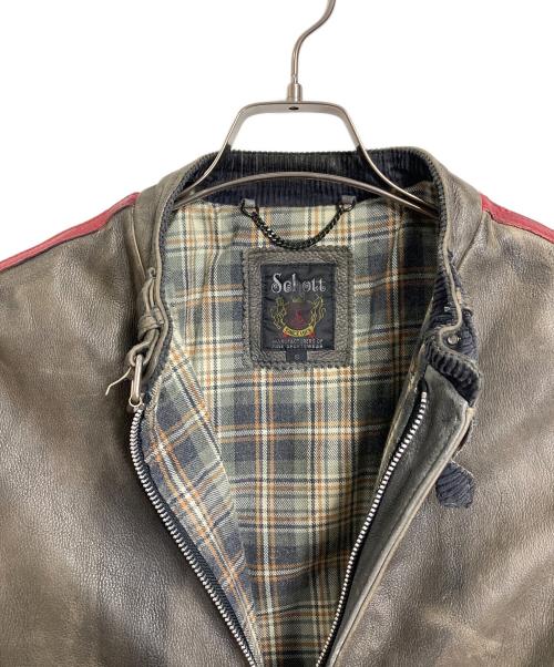 Schott（ショット）Schott (ショット) CLASSIC RACER JACKET  USED加工レザージャケット　クラシックレーサージャケット　アウター　牛革 グレー サイズ:Sの古着・服飾アイテム