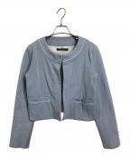 Reneルネ）の古着「袖パールノーカラージャケット　アウター　ライトアウター　セレモニー　日本製」｜スカイブルー