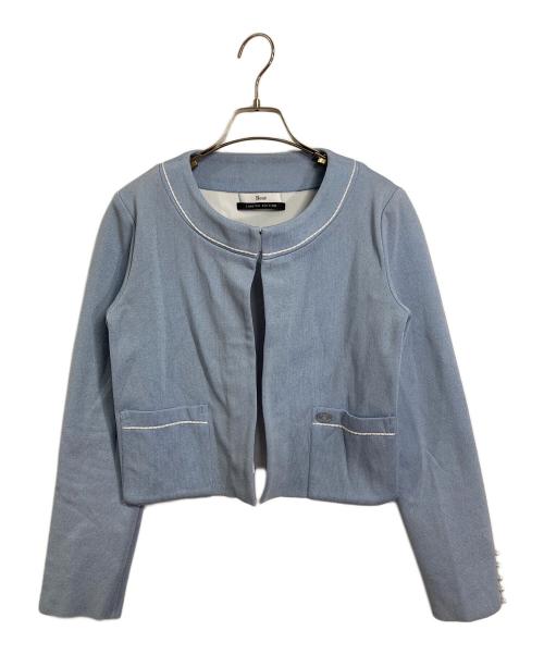 Rene（ルネ）Rene (ルネ) 袖パールノーカラージャケット　アウター　ライトアウター　セレモニー　日本製 スカイブルー サイズ:36の古着・服飾アイテム