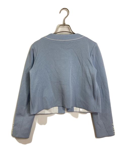 Rene（ルネ）Rene (ルネ) 袖パールノーカラージャケット　アウター　ライトアウター　セレモニー　日本製 スカイブルー サイズ:36の古着・服飾アイテム