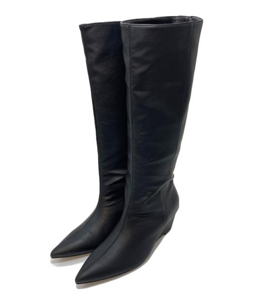 THROW by SLY（スロウバイスライ）THROW BY SLY (スロウバイスライ) POINTED WIDE KNEE ブーツ ブラック サイズ:Mの古着・服飾アイテム