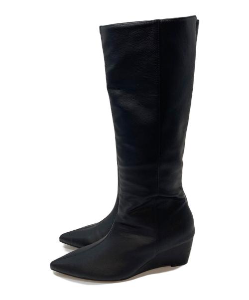 THROW by SLY（スロウバイスライ）THROW BY SLY (スロウバイスライ) POINTED WIDE KNEE ブーツ ブラック サイズ:Mの古着・服飾アイテム