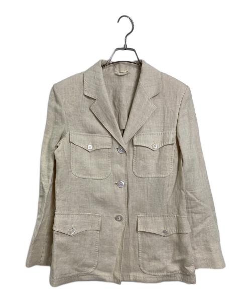 MaxMara（マックスマーラ）MaxMara (マックスマーラ) リネンサファリジャケット　リネンジャケット　アウター　ライトアウター　イタリア製 アイボリー サイズ:38の古着・服飾アイテム