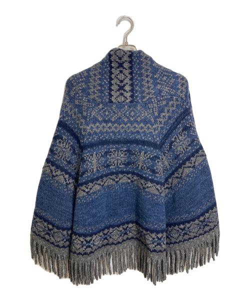 45R（フォーティファイブ・アール）45R (フォーティファイブ・アール) シェットランドジャガードポンチョ ネイビー×グレーの古着・服飾アイテム