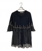 OLLEBOREBLAアルベロベロ）の古着「ドッキング刺繍ロングカーディガン　ロングカーディガン　モヘア混」｜ブラック