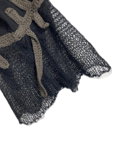 OLLEBOREBLA（アルベロベロ）OLLEBOREBLA (アルベロベロ) ドッキング刺繍ロングカーディガン　ロングカーディガン　モヘア混 ブラック サイズ:実寸参照の古着・服飾アイテム