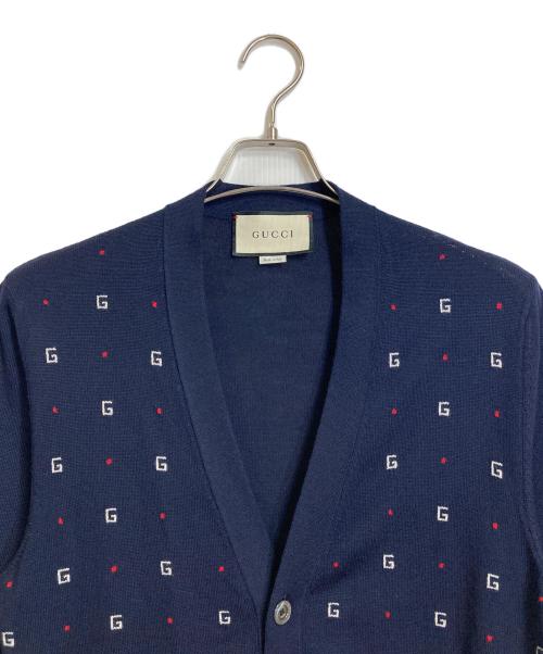 GUCCI（グッチ）GUCCI (グッチ) 19SS GG柄 ロゴ総柄 ジャガートカーディガン　イタリア製 ネイビー サイズ:Mの古着・服飾アイテム