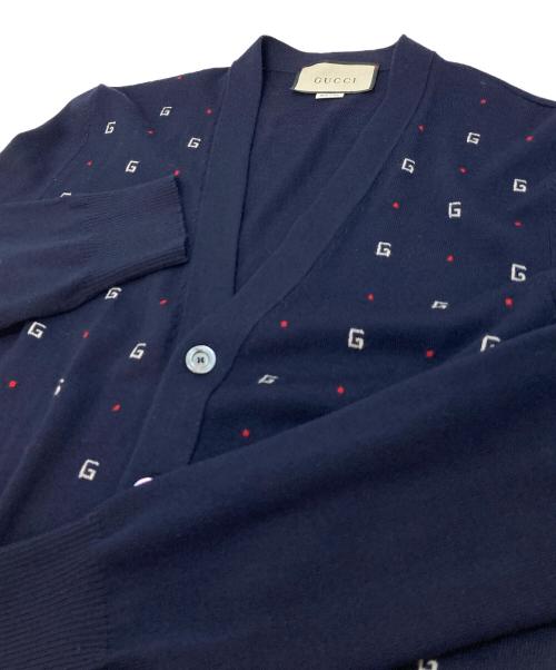 GUCCI（グッチ）GUCCI (グッチ) 19SS GG柄 ロゴ総柄 ジャガートカーディガン　イタリア製 ネイビー サイズ:Mの古着・服飾アイテム