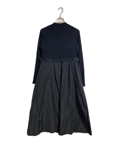 MICHEL KLEIN（ミッシェルクラン）MICHEL KLEIN (ミッシェルクラン) ニット×タフタ タックギャザー切替えワンピース　ロングワンピース ブラック サイズ:38の古着・服飾アイテム