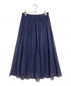 MICHEL KLEINミッシェルクラン）の古着「デニム調シアープリーツスカート　ロングスカート　25年モデル」｜ネイビー