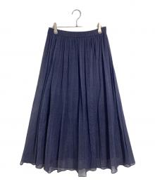 MICHEL KLEIN（ミッシェルクラン）の古着「デニム調シアープリーツスカート　ロングスカート　25年モデル」｜ネイビー