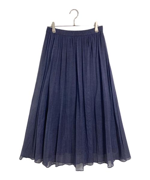 MICHEL KLEIN（ミッシェルクラン）MICHEL KLEIN (ミッシェルクラン) デニム調シアープリーツスカート　ロングスカート　25年モデル ネイビー サイズ:38の古着・服飾アイテム