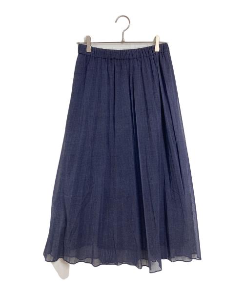MICHEL KLEIN（ミッシェルクラン）MICHEL KLEIN (ミッシェルクラン) デニム調シアープリーツスカート　ロングスカート　25年モデル ネイビー サイズ:38の古着・服飾アイテム
