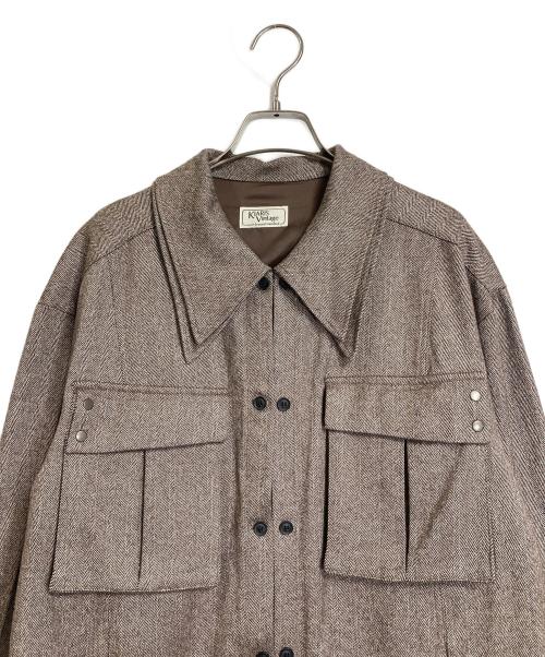 KIARIS VINTAGE（キアリズ ヴィンテージ）kiaris vintage (キアリズ ヴィンテージ) JOURNAL STANDARD (ジャーナルスタンダード) ヘリンボンダブルカラーワンピース　長袖ワンピース　ウール混ワンピース ベージュ サイズ:FREEの古着・服飾アイテム