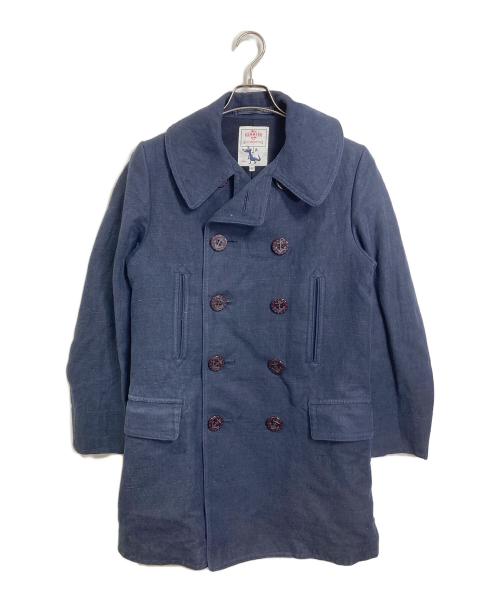 Der SAMMLER SOLO（ディアザムラーソロ）Der SAMMLER SOLO (ディアザムラーソロ) Pコート　アウター　リネンコート　日本製 ネイビー サイズ:46の古着・服飾アイテム