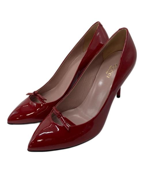 GUCCI（グッチ）GUCCI (グッチ) リボンパンプス　ピンヒール　スティレットヒール　イタリア製 レッド サイズ:36.5の古着・服飾アイテム