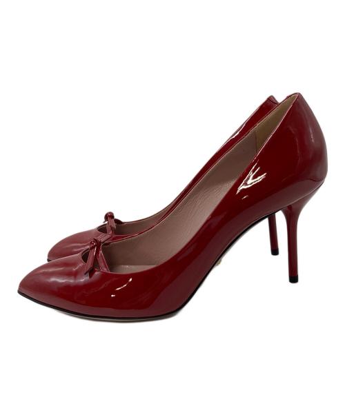 GUCCI（グッチ）GUCCI (グッチ) リボンパンプス　ピンヒール　スティレットヒール　イタリア製 レッド サイズ:36.5の古着・服飾アイテム