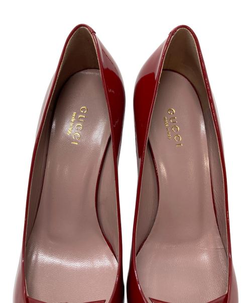 GUCCI（グッチ）GUCCI (グッチ) リボンパンプス　ピンヒール　スティレットヒール　イタリア製 レッド サイズ:36.5の古着・服飾アイテム