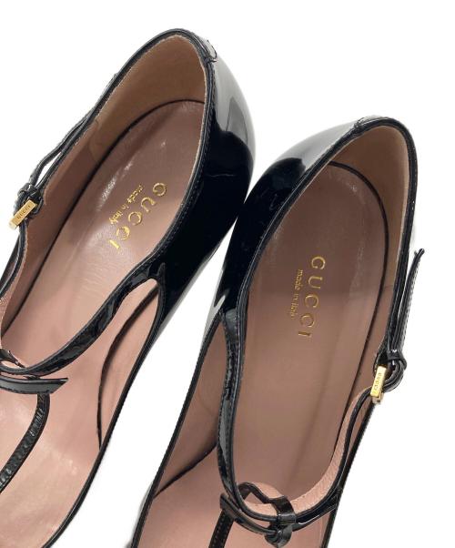 GUCCI（グッチ）GUCCI (グッチ) Tストラップリボンパンプス ブラック サイズ:37の古着・服飾アイテム