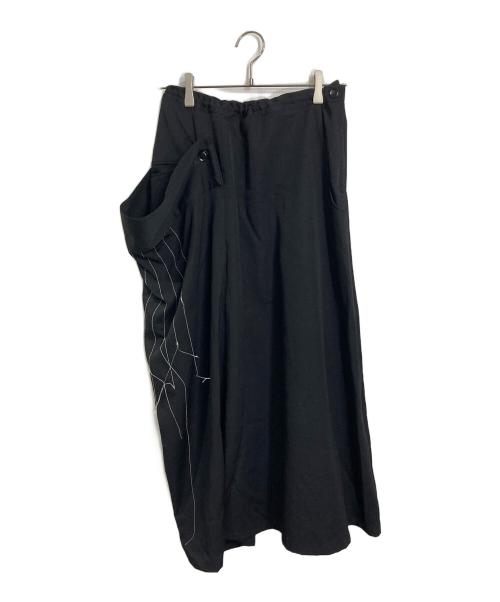 Y's（ワイズ）Y's (ワイズ) シワギャバステッチデザインスカート　アシンメトリー　 ブラック サイズ:2の古着・服飾アイテム