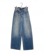 moussyマウジー）の古着「CROSS WAIST WIDE STRAIGHT  クロスウエストワイドストレート デニムパンツ」｜ブルー