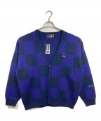 FRED PERRY×RAF SIMONSフレッドペリー×ラフシモンズ）の古着「チェッカーボードカーディガン RS CHECKERBOARD CARDIGAN」｜パープル×ネイビー