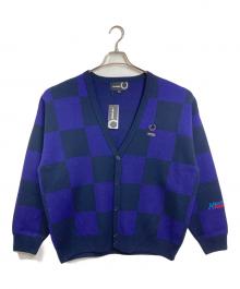 FRED PERRY×RAF SIMONS（フレッドペリー×ラフシモンズ）の古着「チェッカーボードカーディガン RS CHECKERBOARD CARDIGAN」｜パープル×ネイビー