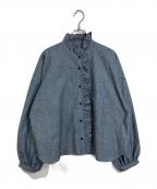 12closetトゥエルブクローゼット）の古着「【洗える】リネンフリルブラウス　石上美津江さんコラボ」｜ブルー