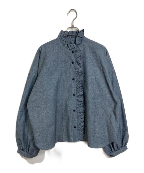 12closet（トゥエルブクローゼット）12closet (トゥエルブクローゼット) 【洗える】リネンフリルブラウス　石上美津江さんコラボ ブルー サイズ:FREEの古着・服飾アイテム