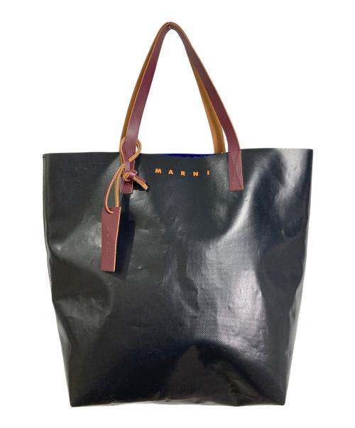 MARNI（マルニ）MARNI (マルニ) PVCトートバッグ　ロゴトートバッグ　TRIBECA トライベッカ　イタリア製 ネイビー×ブラック サイズ:実寸参照の古着・服飾アイテム