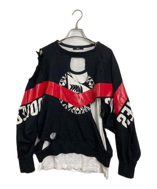 DIESEL（ディーゼル）DIESEL (ディーゼル) F-TANUI SWEAT-SHIRT/クラッシュスウェット ブラック サイズ:XSの古着・服飾アイテム
