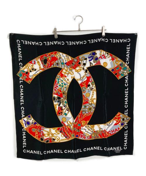 CHANEL（シャネル）CHANEL (シャネル) 大判スカーフ ココマーク ジュエリー柄　シルクスカーフ ブラック サイズ:実寸参照の古着・服飾アイテム