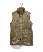 RALPH LAURENラルフローレン）の古着「レザートリムナイロンダウンベスト　アウター　ライトアウター」｜オリーブ