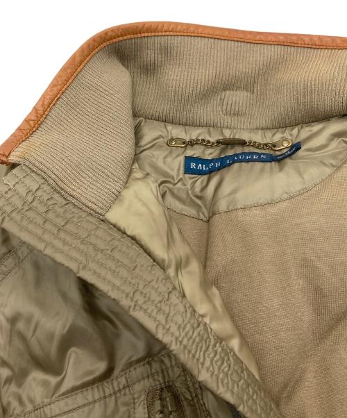 RALPH LAUREN（ラルフローレン）RALPH LAUREN (ラルフローレン) レザートリムナイロンダウンベスト　アウター　ライトアウター オリーブ サイズ:Mの古着・服飾アイテム