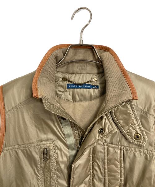 RALPH LAUREN（ラルフローレン）RALPH LAUREN (ラルフローレン) レザートリムナイロンダウンベスト　アウター　ライトアウター オリーブ サイズ:Mの古着・服飾アイテム