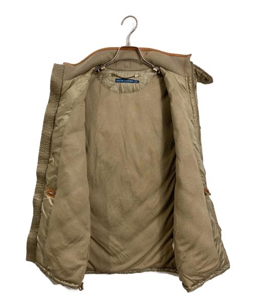 RALPH LAUREN（ラルフローレン）RALPH LAUREN (ラルフローレン) レザートリムナイロンダウンベスト　アウター　ライトアウター オリーブ サイズ:Mの古着・服飾アイテム
