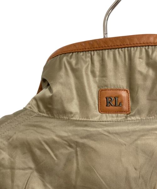 RALPH LAUREN（ラルフローレン）RALPH LAUREN (ラルフローレン) レザートリムナイロンダウンベスト　アウター　ライトアウター オリーブ サイズ:Mの古着・服飾アイテム