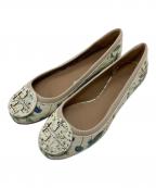 TORY BURCHトリーバーチ）の古着「バレエパンプス　フラットパンプス　　ローヒール　花柄　フラワープリント」｜グリーン×ホワイト