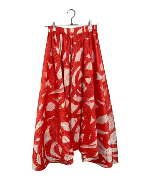 PLEATS PLEASE（プリーツプリーズ）PLEATS PLEASE (プリーツプリーズ) プリーツ フレア ロングスカート　ポリエステルスカート　日本 オレンジ サイズ:3の古着・服飾アイテム
