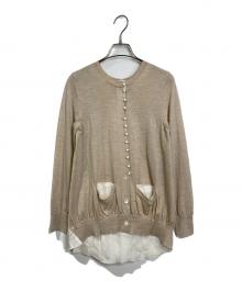 sacai luck（サカイラック）の古着「バック切替クルーネックカーディガン　長袖カーディガン　デザインカーディガン」｜ベージュ