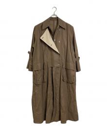 Acne studios（アクネ ストゥディオズ）の古着「オーバーサイズ ダブルブレスト リネン トレンチコート　ロングコート　イタリア製」｜ブラウン