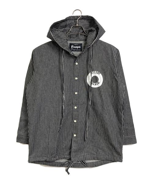 EXAMPLE（エグザンプル）EXAMPLE (エグザンプル) デニムアウターシャツ　アウター　ライトアウター　パーカー　ストライプ　 ブラック×ホワイト サイズ:実寸参照の古着・服飾アイテム