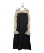 saharaサハラ）の古着「TulleSleeveSatin Dress ドレスワンピース　長袖ワンピース　25SS」｜ブラック×ベージュ