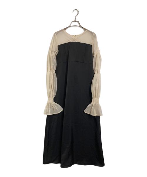 sahara（サハラ）sahara (サハラ) TulleSleeveSatin Dress ドレスワンピース　長袖ワンピース　25SS ブラック×ベージュ サイズ:実寸参照の古着・服飾アイテム